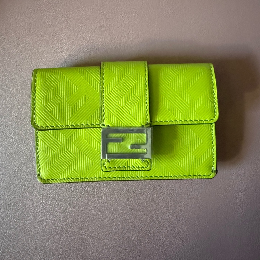 Fendi Lime Green Embossed Wallet